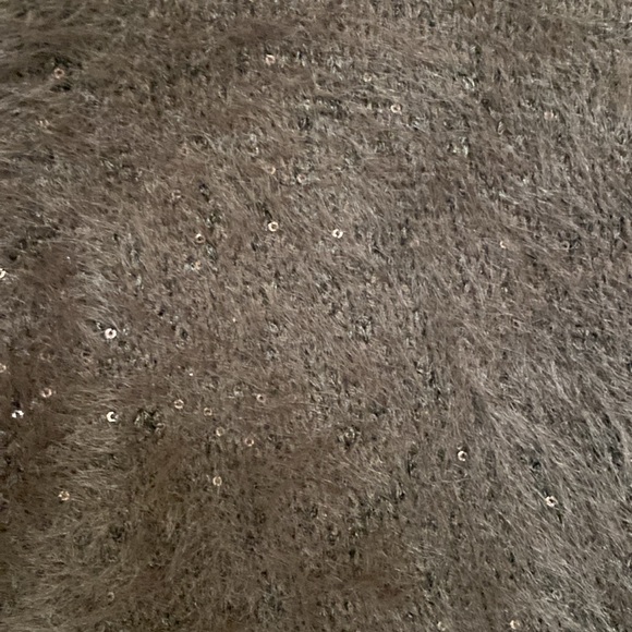 Express NWT Brown Angora Like with tiny Brown Sequins Cardigan Sweater size Med - Picture 8 of 10